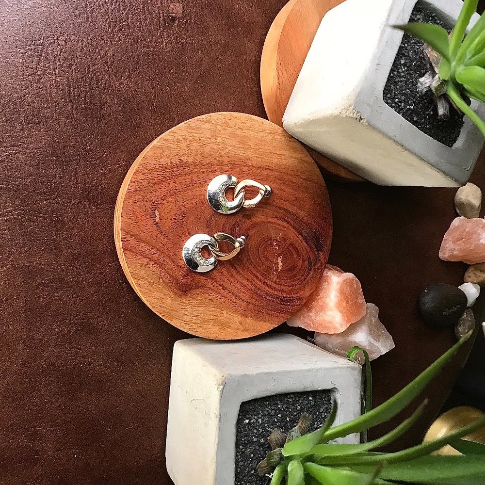 -Intertwined Silver and Gold Dangling Earrings